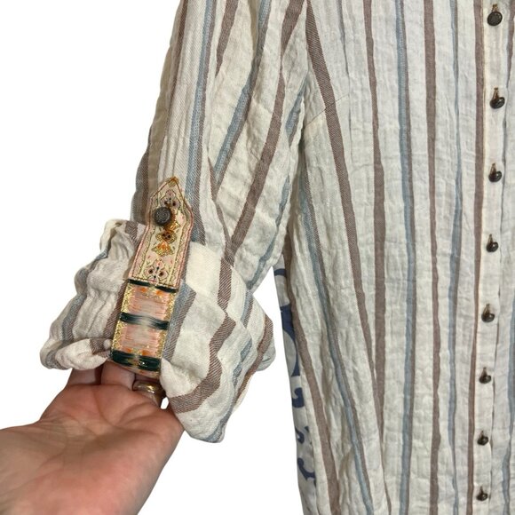 Aratta Silent Journey Women’s Shirt Size XS Blouse Button Striped Floral Pocket - Picture 11 of 14